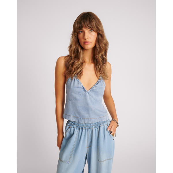 One Teaspoon - Soft Blue Tencel Halter Top