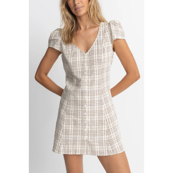 Rhythm - Rumi Check Cap Sleeve Mini Dress - Natural