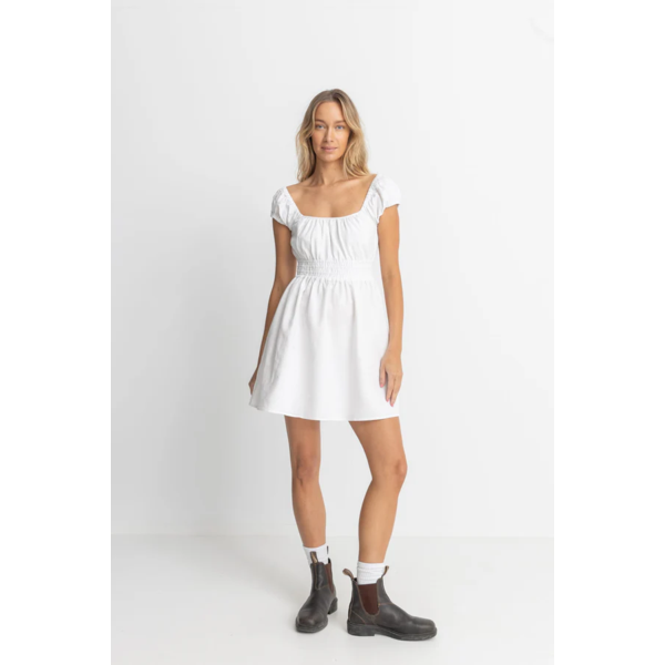 Rhythm - Washed Out Cap Sleeve Mini Dress - White 